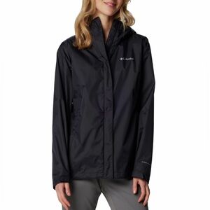 NWT Columbia Waterproof Rain Jacket Arcadia II Hooded Packable, Black Womens